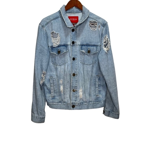 Vintage Guess Distressed Denim Jean Jacket Size Large - Picture 1 of 13